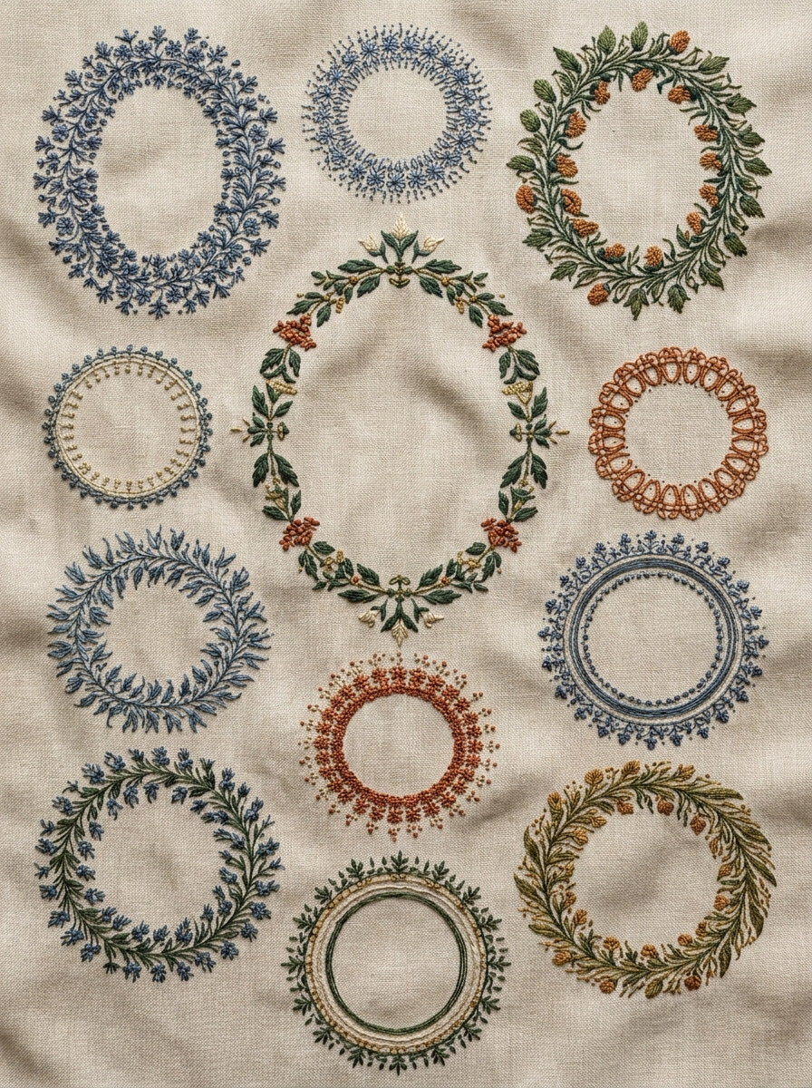 Oval Circular And Monogram Frame from Classic Frames & Borders Book 1, a digital embroidery design reference for machine embroidery designs, embroidery patterns and border and edge embroidery.