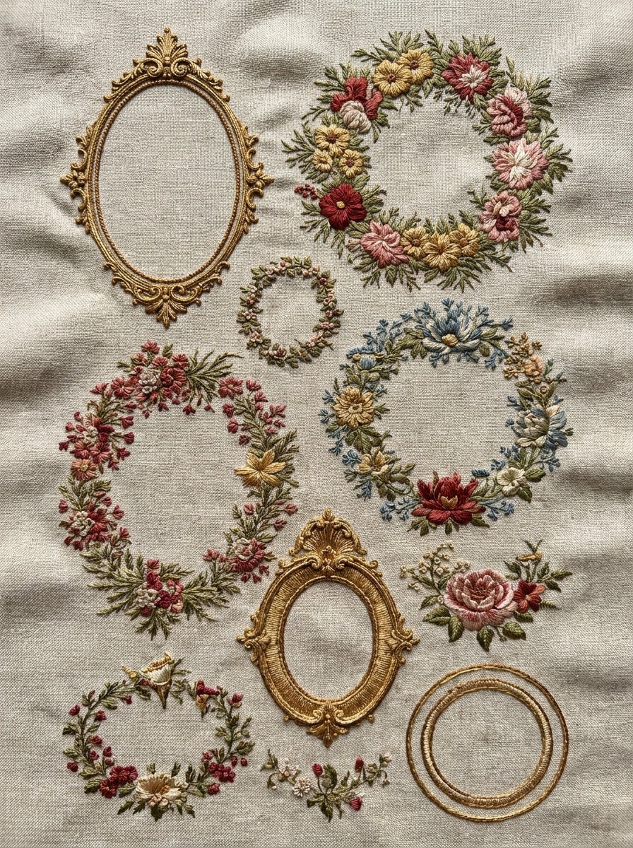 Oval Circular And Monogram Frame from Classic Frames & Borders Book 4, a digital embroidery design reference for machine embroidery designs, embroidery patterns and border and edge embroidery.