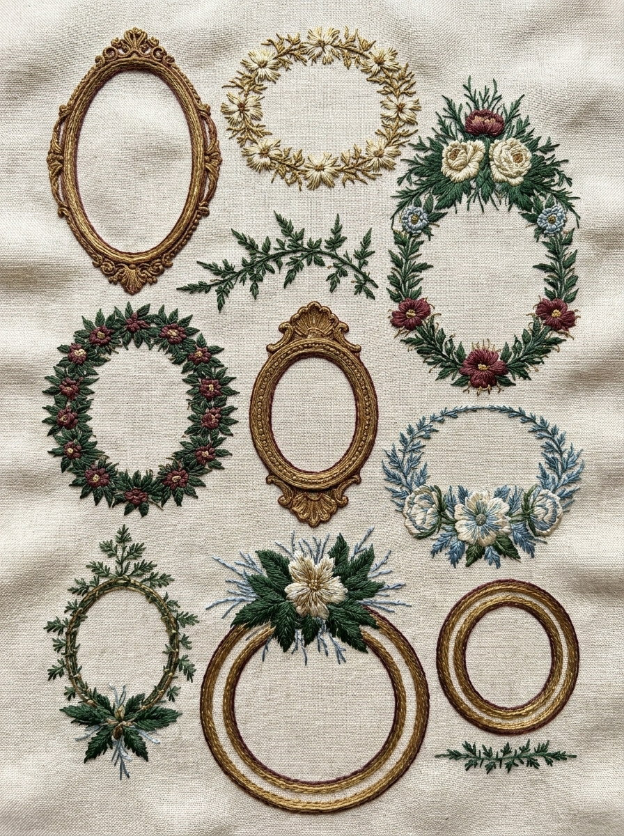Oval Circular And Monogram Frame from Classic Frames & Borders Book 6, a digital embroidery design reference for machine embroidery designs, embroidery patterns and border and edge embroidery.