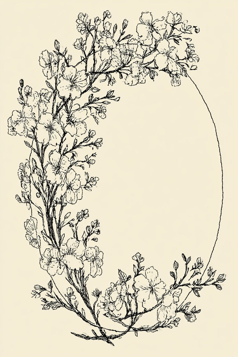 Oval Floral Frame from Botanical Embroidery Designs Book 2, a digital embroidery design reference for machine embroidery designs, embroidery patterns and frames and monogram spaces.