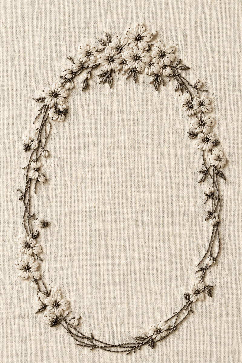 Oval Floral Frame from Botanical Embroidery Designs Book 4, a digital embroidery design reference for machine embroidery designs, embroidery patterns and frames and monogram spaces.