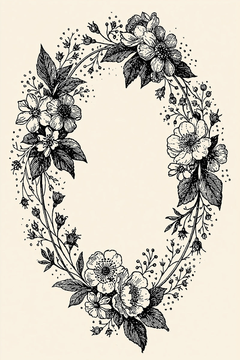 Oval Floral Wreath Frame Classic from Classic Frames & Borders Book 4, a digital embroidery design reference for machine embroidery designs, embroidery patterns and border and edge embroidery.
