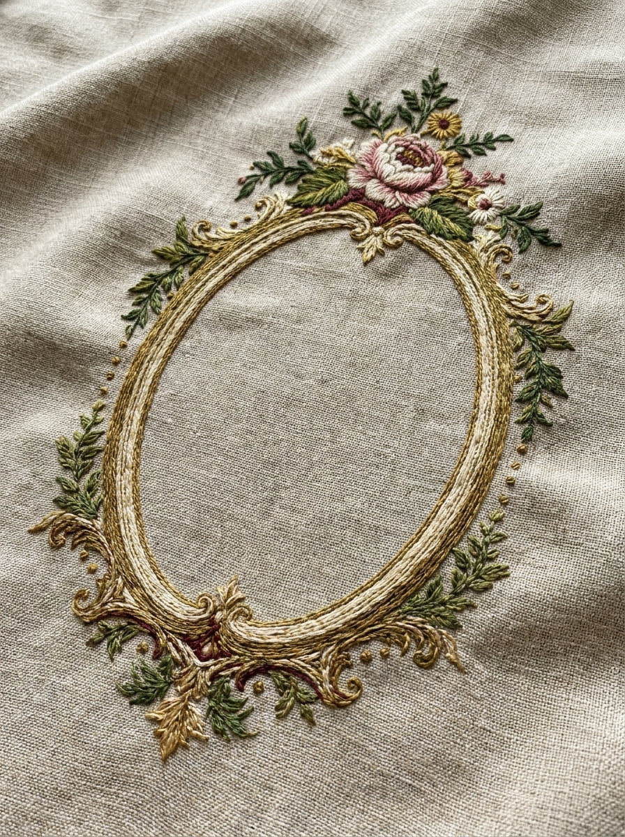 Oval Label Cartouche Frame Classic from Classic Frames & Borders Book 6, a digital embroidery design reference for machine embroidery designs, embroidery patterns and border and edge embroidery.