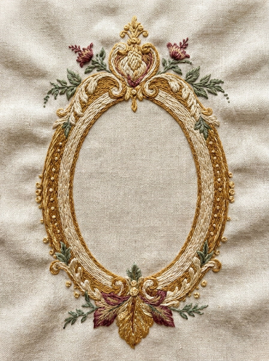 Oval Label Cartouche Frame Classic from Classic Frames & Borders Book 8, a digital embroidery design reference for machine embroidery designs, embroidery patterns and border and edge embroidery.