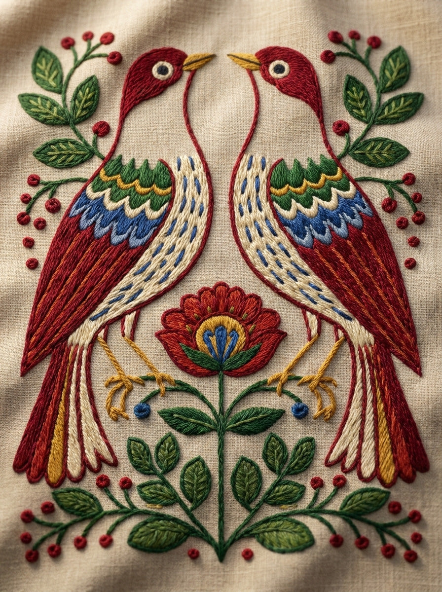 Pair Of Folk Birds from Hungarian & Slavic Embroidery Motifs Book 2, a digital embroidery design reference for machine embroidery designs, embroidery patterns and embroidery design reference.