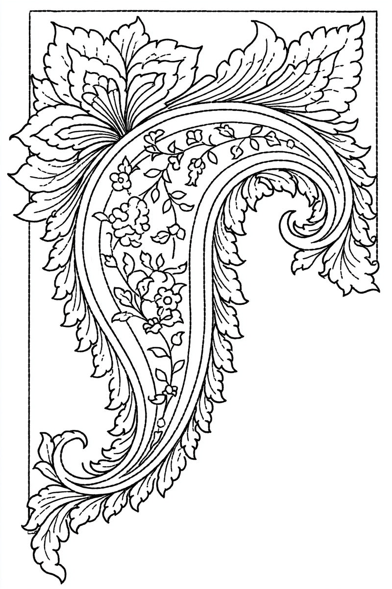Paisley Corner Ornament Mughal Persian from Mughal, Persian & Oriental Embroidery Book 4, a digital embroidery design reference for machine embroidery designs, embroidery patterns and corner embroidery.