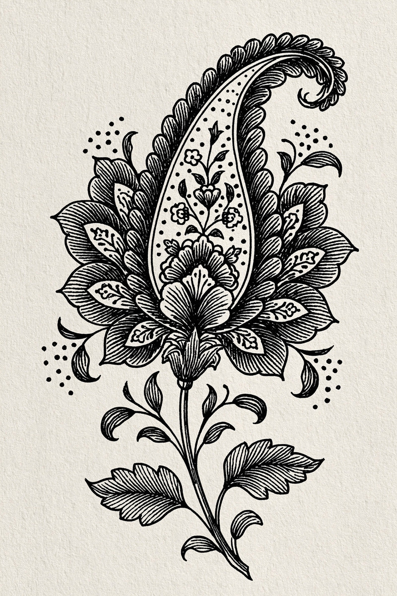 Paisley Gift Pouch Motif Mughal from Mughal & Persian Garden Embroidery Book 2, a digital embroidery design reference for machine embroidery designs, embroidery patterns and botanical and floral embroidery.