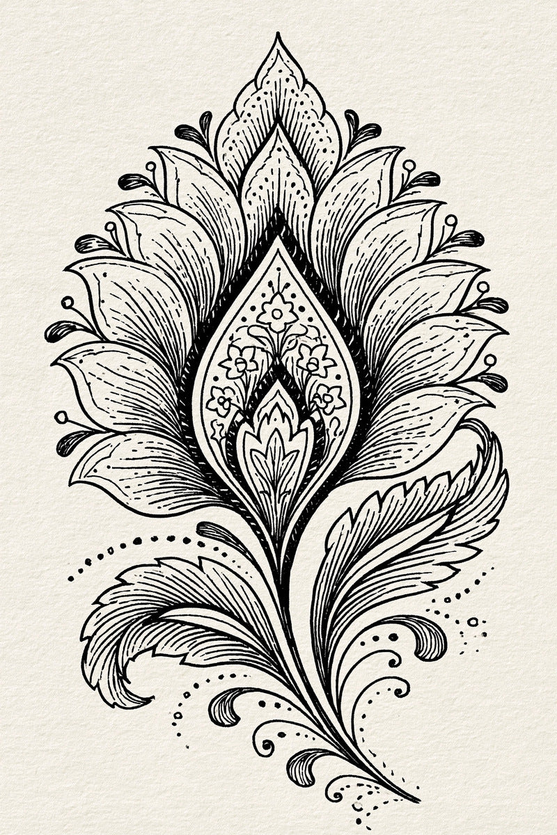 Paisley Gift Pouch Motif Mughal from Mughal & Persian Garden Embroidery Book 3, a digital embroidery design reference for machine embroidery designs, embroidery patterns and botanical and floral embroidery.