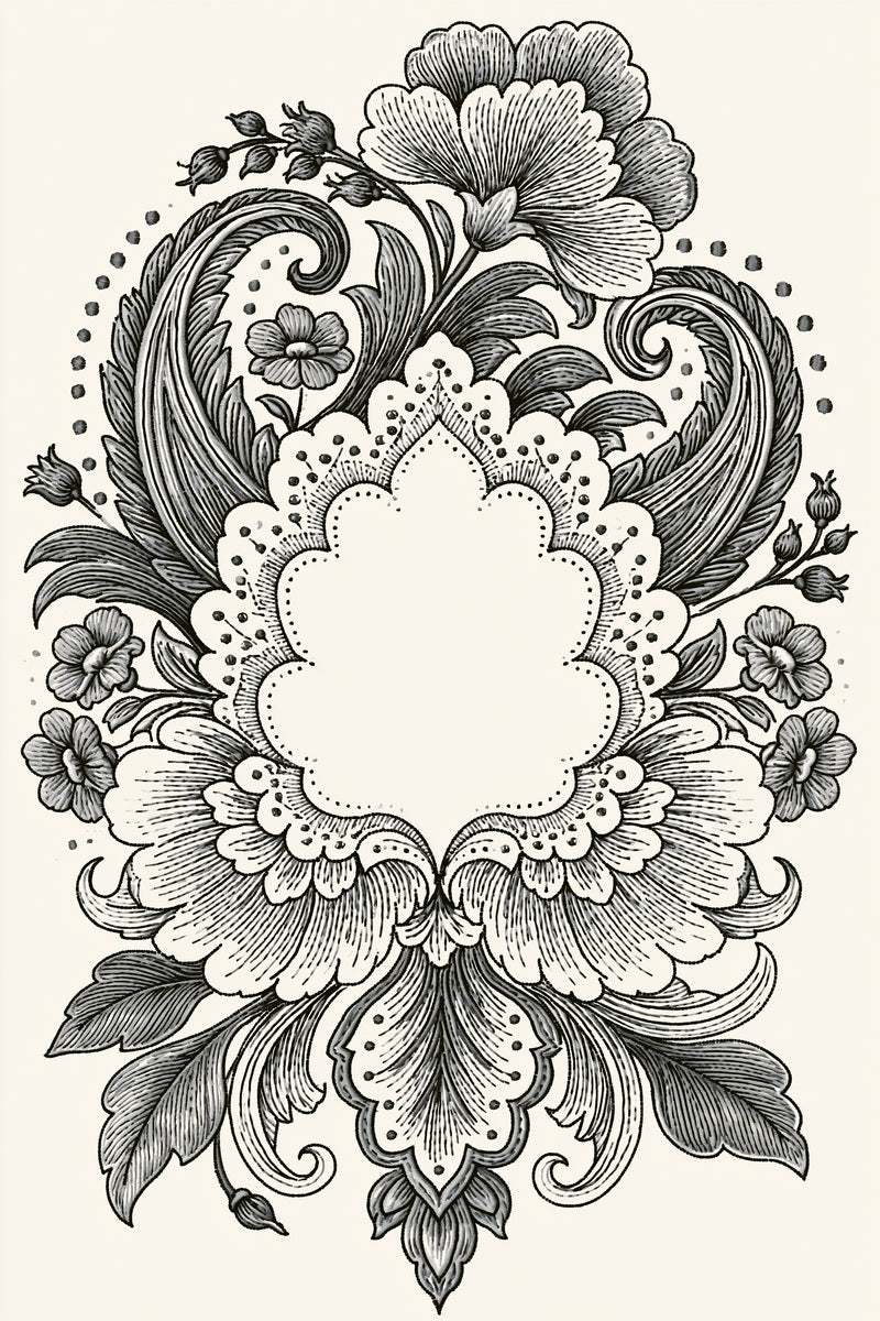 Paisley Label Cartouche Mughal And 02 from Mughal & Persian Garden Embroidery Book 6, a digital embroidery design reference for machine embroidery designs, embroidery patterns and frames and monogram spaces.