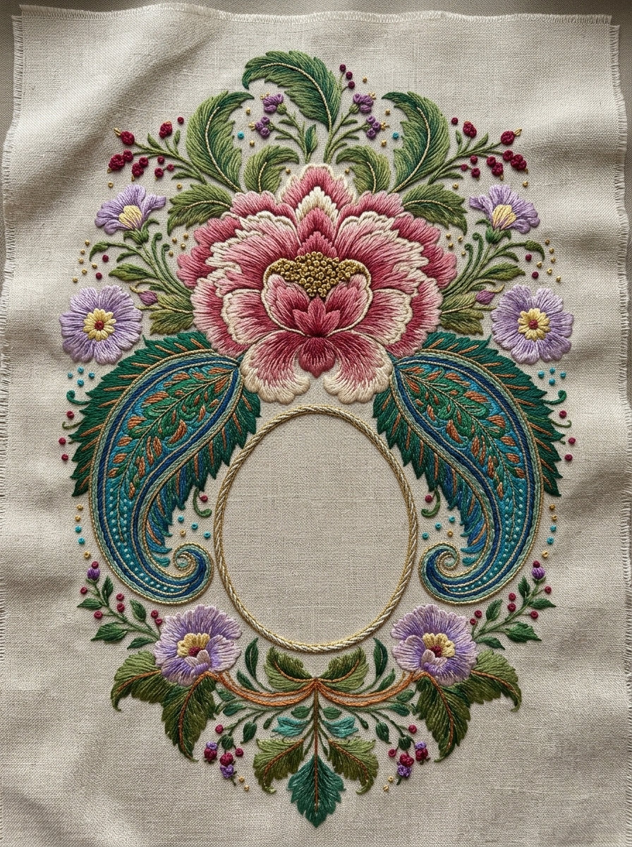 Paisley Label Cartouche Mughal And 02 from Mughal & Persian Garden Embroidery Book 6, a digital embroidery design reference for machine embroidery designs, embroidery patterns and frames and monogram spaces.