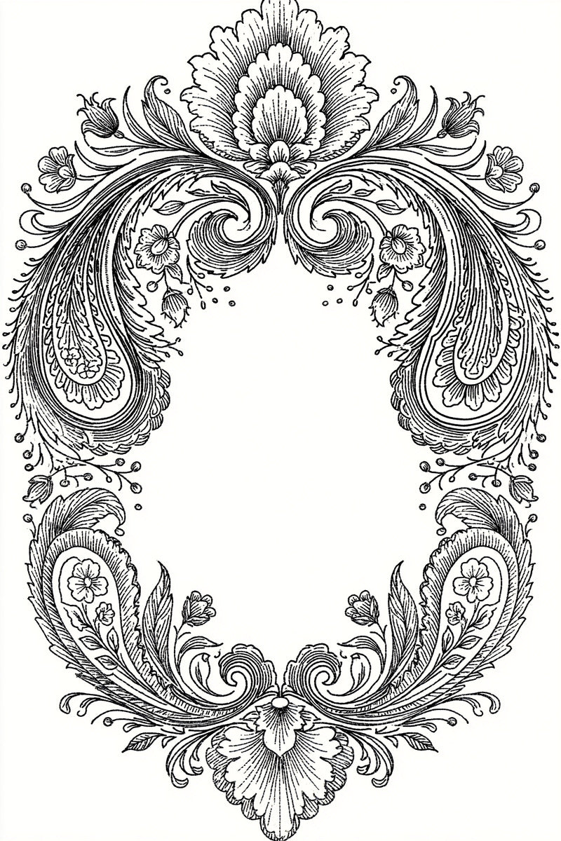 Paisley Label Cartouche Mughal And from Mughal & Persian Garden Embroidery Book 2, a digital embroidery design reference for machine embroidery designs, embroidery patterns and frames and monogram spaces.