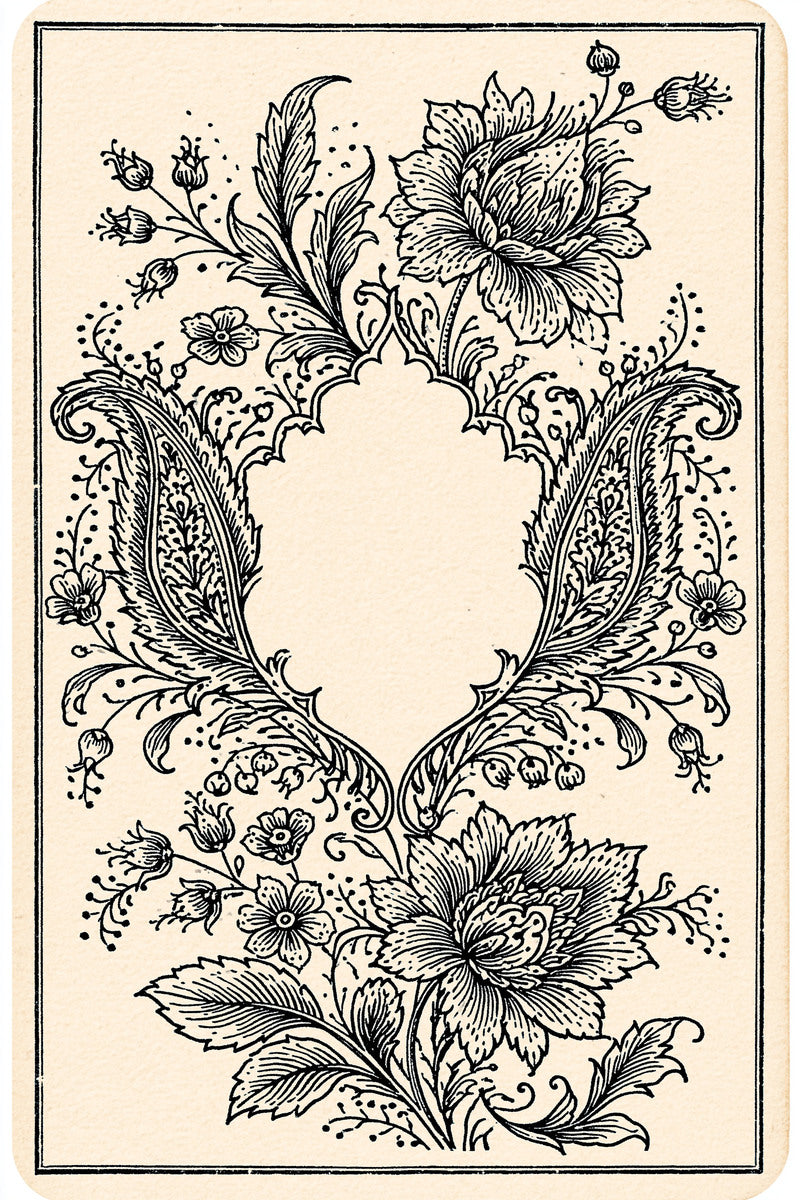 Paisley Label Cartouche Mughal And from Mughal & Persian Garden Embroidery Book 4, a digital embroidery design reference for machine embroidery designs, embroidery patterns and frames and monogram spaces.