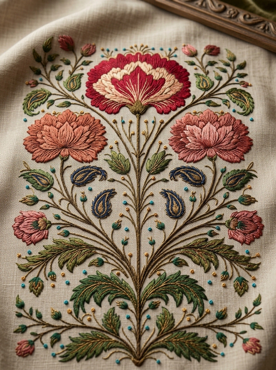 Palace Garden Floral Panel Mughal from Mughal & Persian Garden Embroidery Book 1, a digital embroidery design reference for machine embroidery designs, embroidery patterns and lace and broderie details.