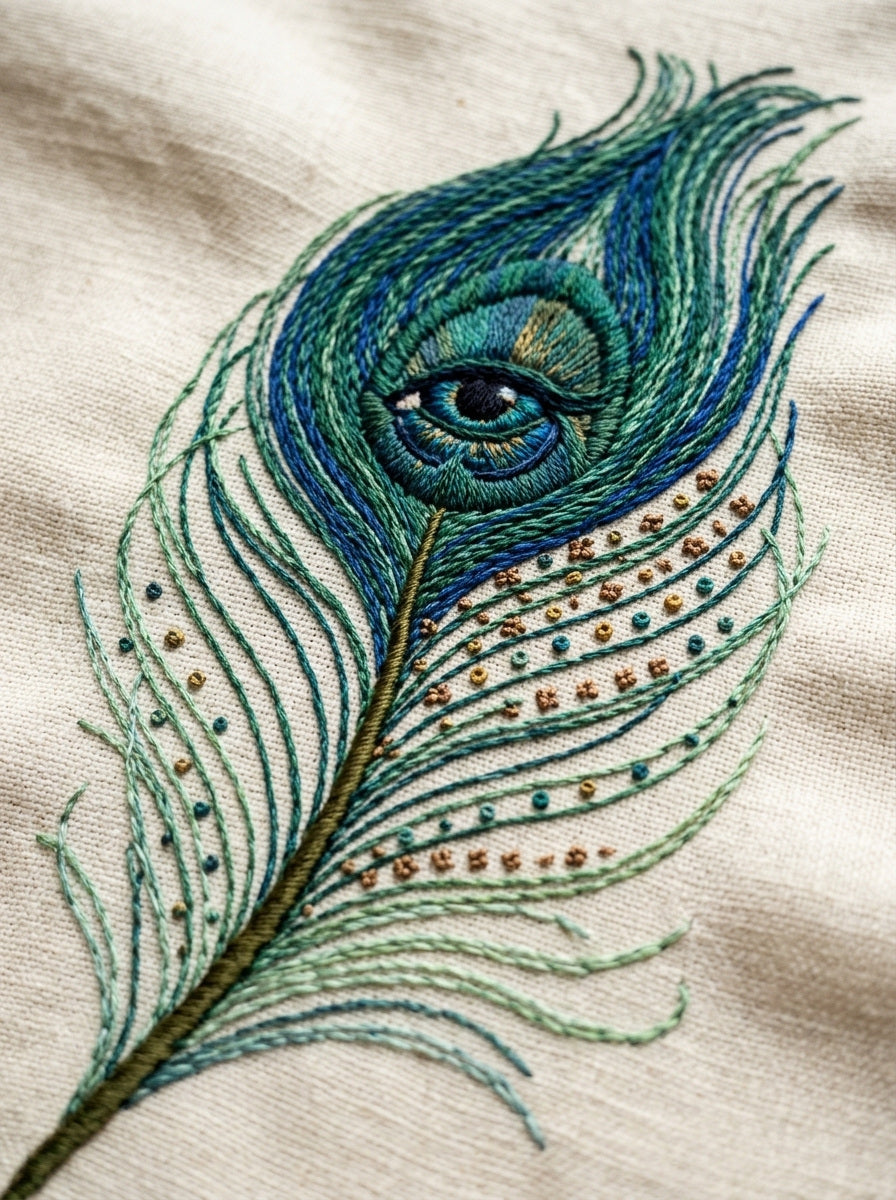 Peacock Feather Embroidery Motif Birds from Birds Embroidery Book 3, a digital embroidery design reference for machine embroidery designs, embroidery patterns and embroidery design reference.