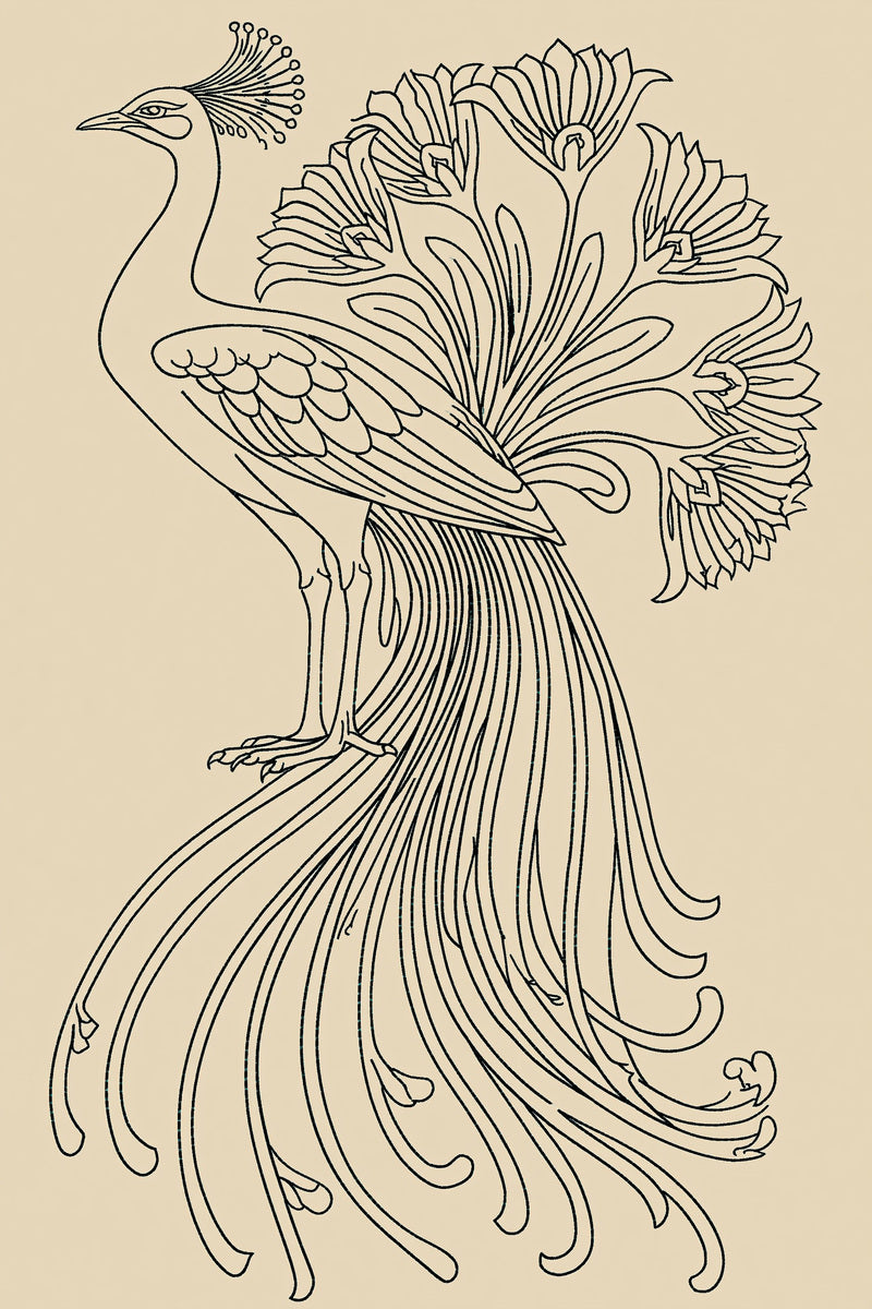 Peacock Inspired Art Nouveau Motif 02 from Art Nouveau Needlework Book 1, a digital embroidery design reference for machine embroidery designs, embroidery patterns and embroidery design reference.