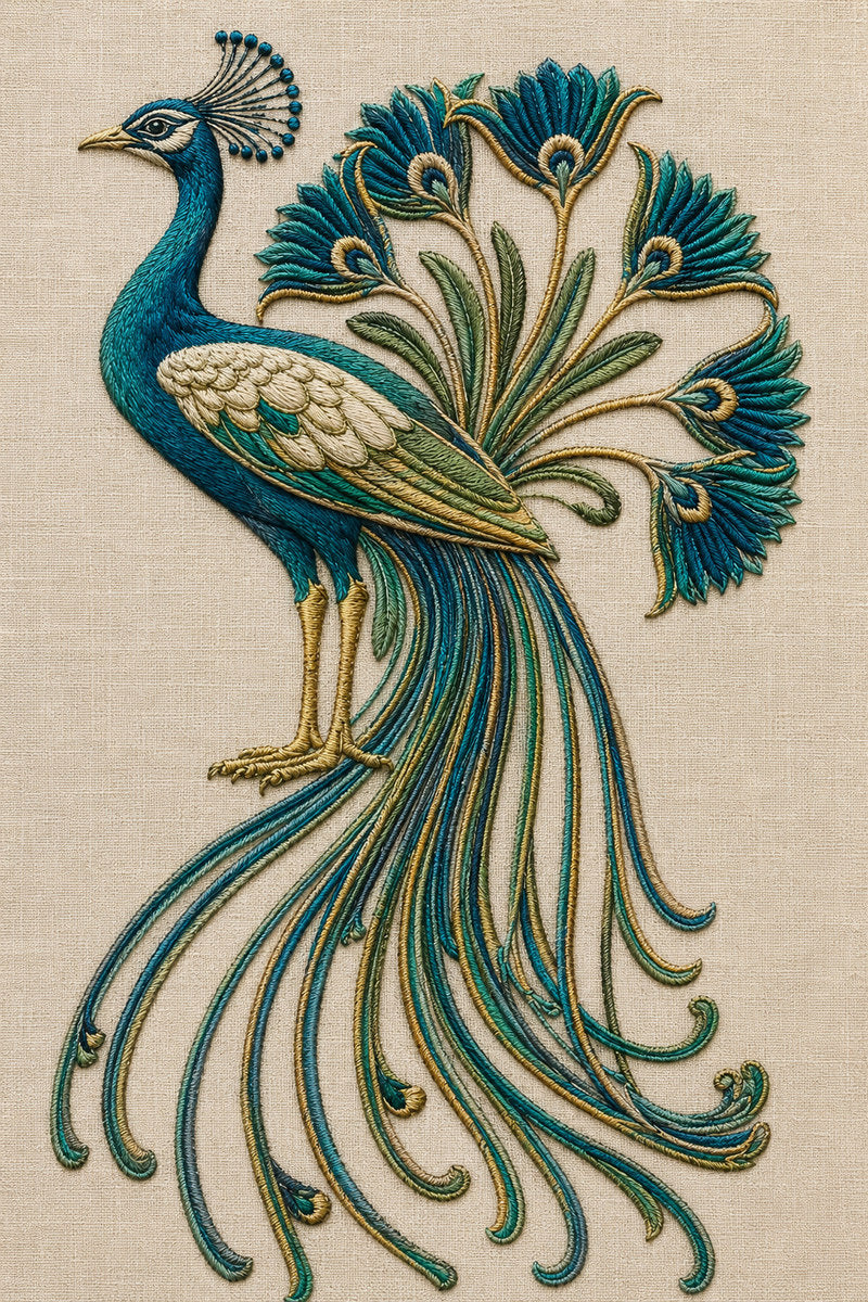 Peacock Inspired Art Nouveau Motif from Art Nouveau Needlework Book 1, a digital embroidery design reference for machine embroidery designs, embroidery patterns and embroidery design reference.