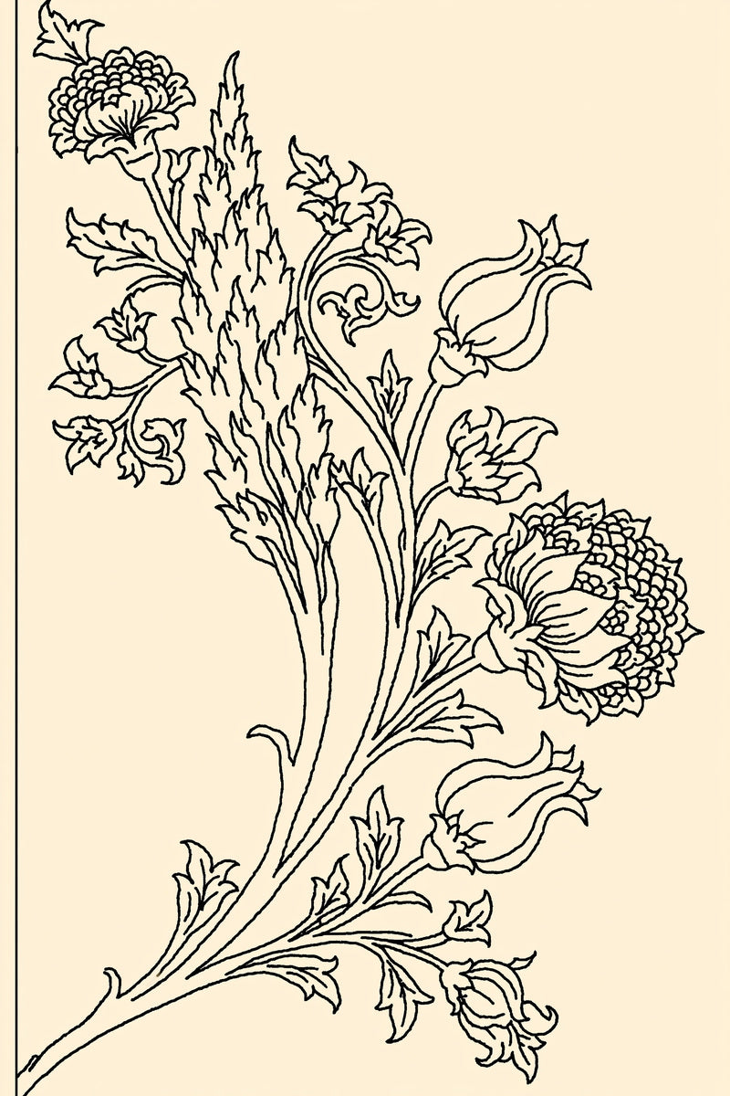 Persian Cypress Corner Motif Mughal from Mughal, Persian & Oriental Embroidery Book 2, a digital embroidery design reference for machine embroidery designs, embroidery patterns and corner embroidery.