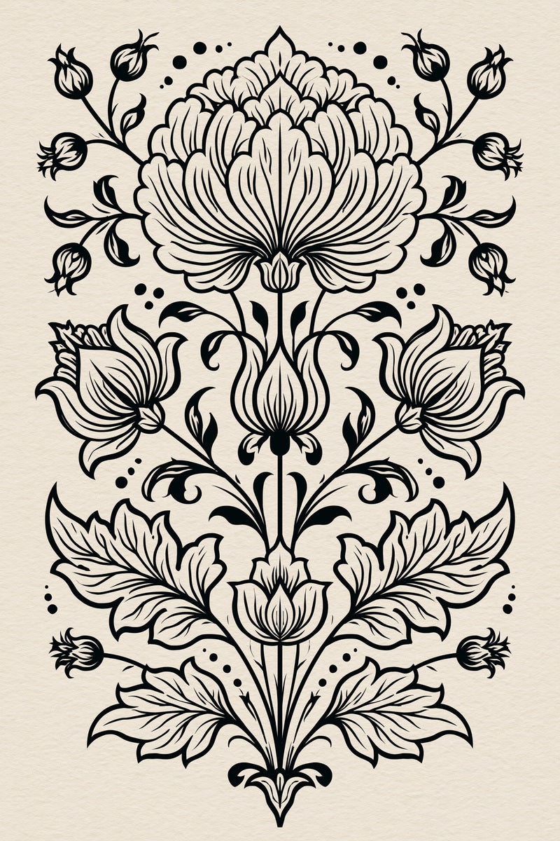 Persian Garden Blossom Motif Mughal from Mughal & Persian Garden Embroidery Book 2, a digital embroidery design reference for machine embroidery designs, embroidery patterns and botanical and floral embroidery.