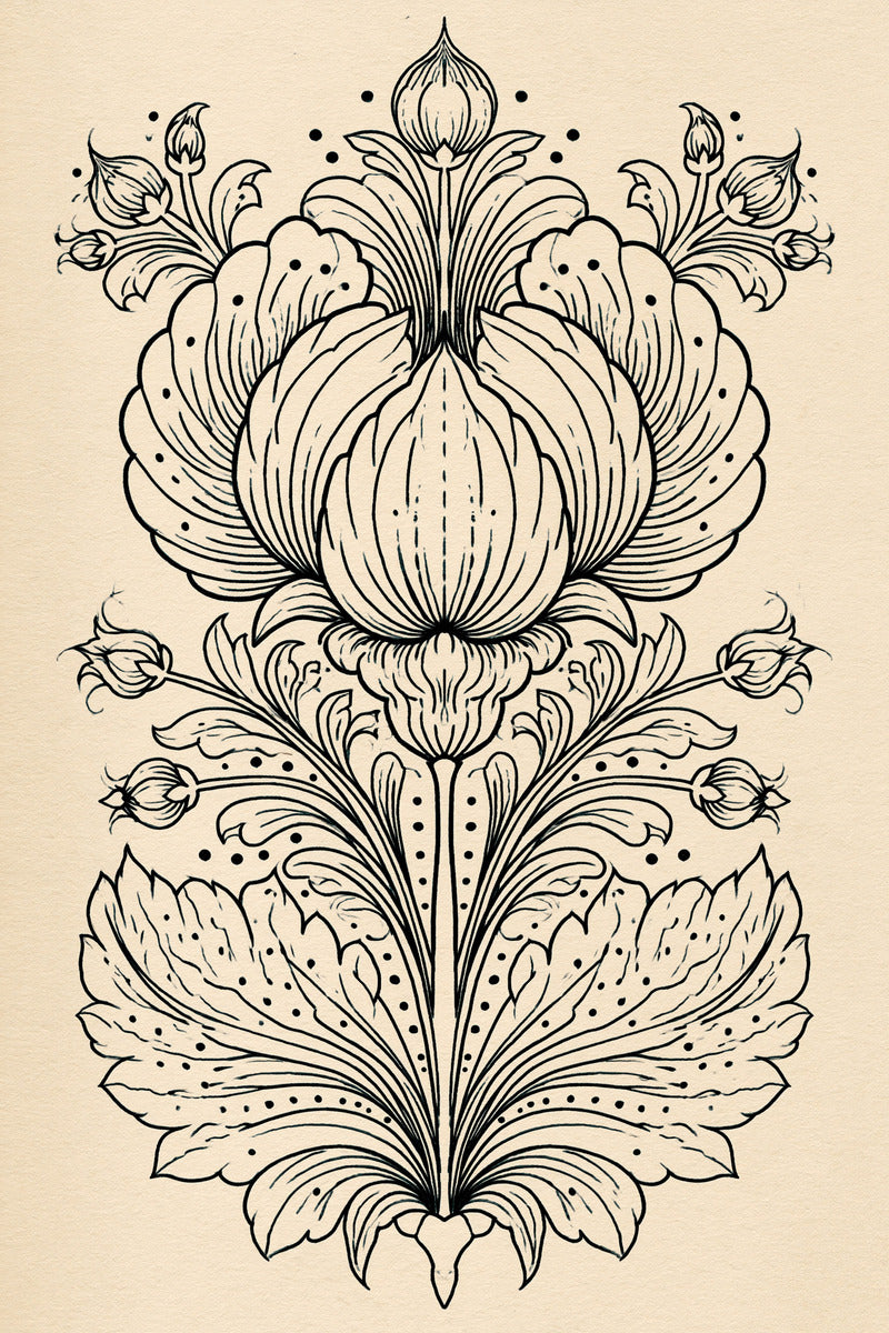 Persian Garden Blossom Motif Mughal from Mughal & Persian Garden Embroidery Book 6, a digital embroidery design reference for machine embroidery designs, embroidery patterns and botanical and floral embroidery.