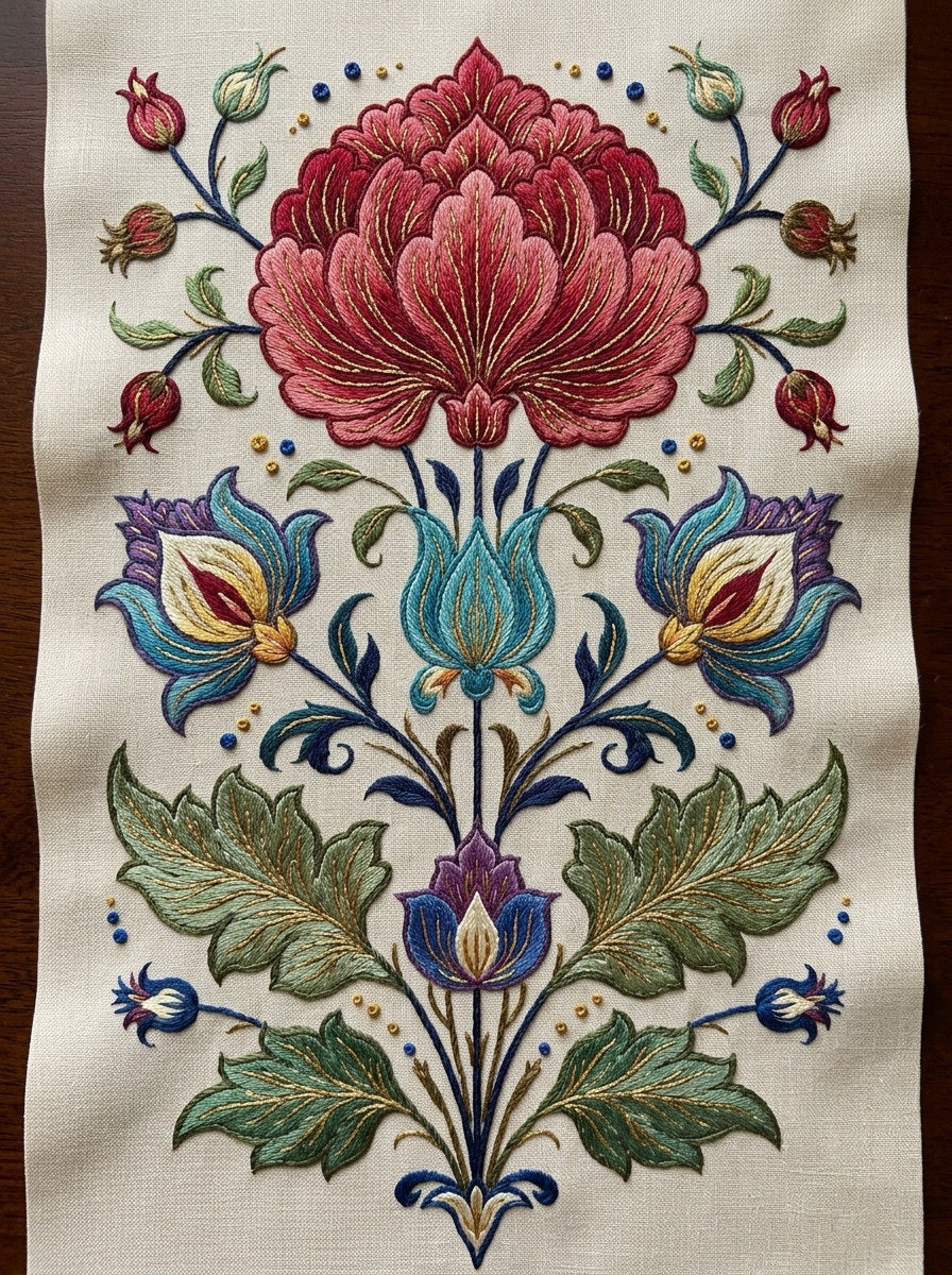 Persian Garden Blossom Motif Mughal from Mughal & Persian Garden Embroidery Book 2, a digital embroidery design reference for machine embroidery designs, embroidery patterns and botanical and floral embroidery.