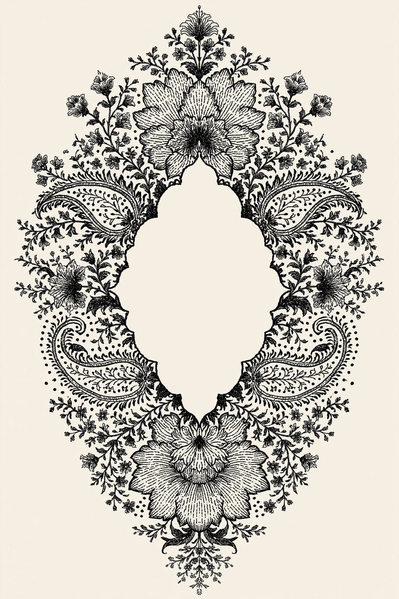 Persian Garden Linen Label Mughal from Mughal & Persian Garden Embroidery Book 5, a digital embroidery design reference for machine embroidery designs, embroidery patterns and frames and monogram spaces.