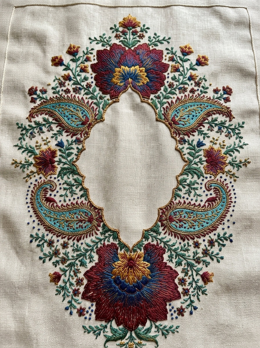 Persian Garden Linen Label Mughal from Mughal & Persian Garden Embroidery Book 5, a digital embroidery design reference for machine embroidery designs, embroidery patterns and frames and monogram spaces.