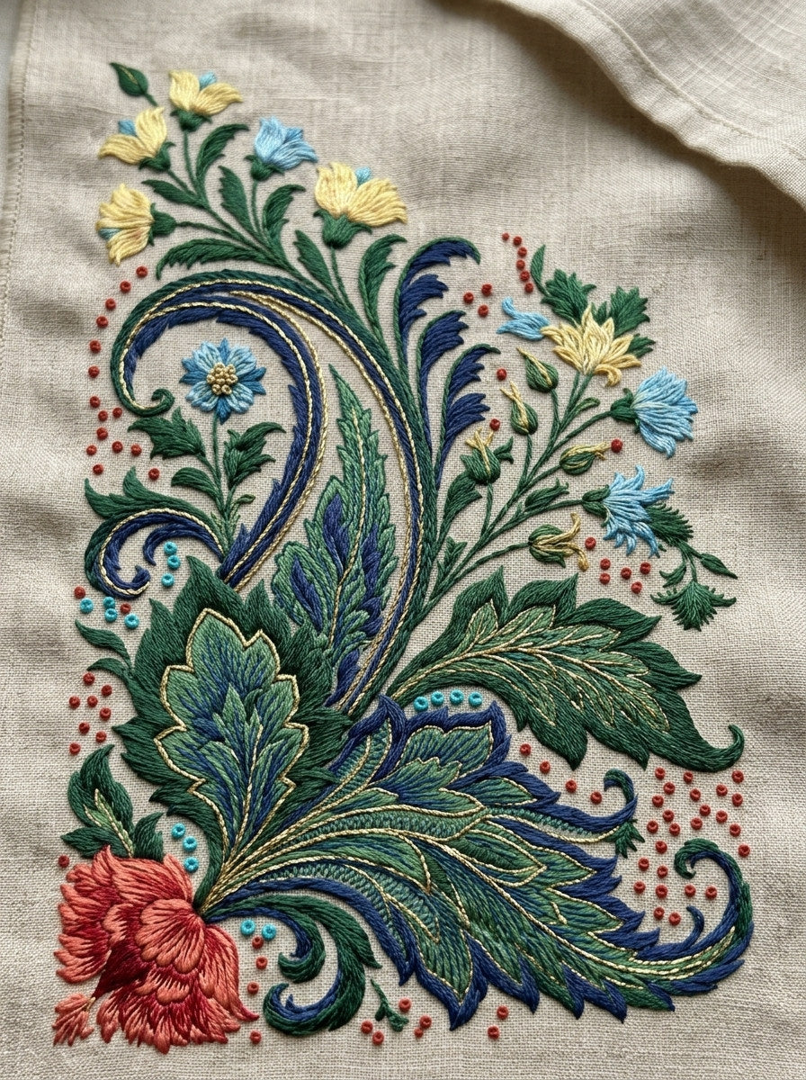 Persian Garden Napkin Corner Mughal from Mughal & Persian Garden Embroidery Book 4, a digital embroidery design reference for machine embroidery designs, embroidery patterns and corner embroidery.