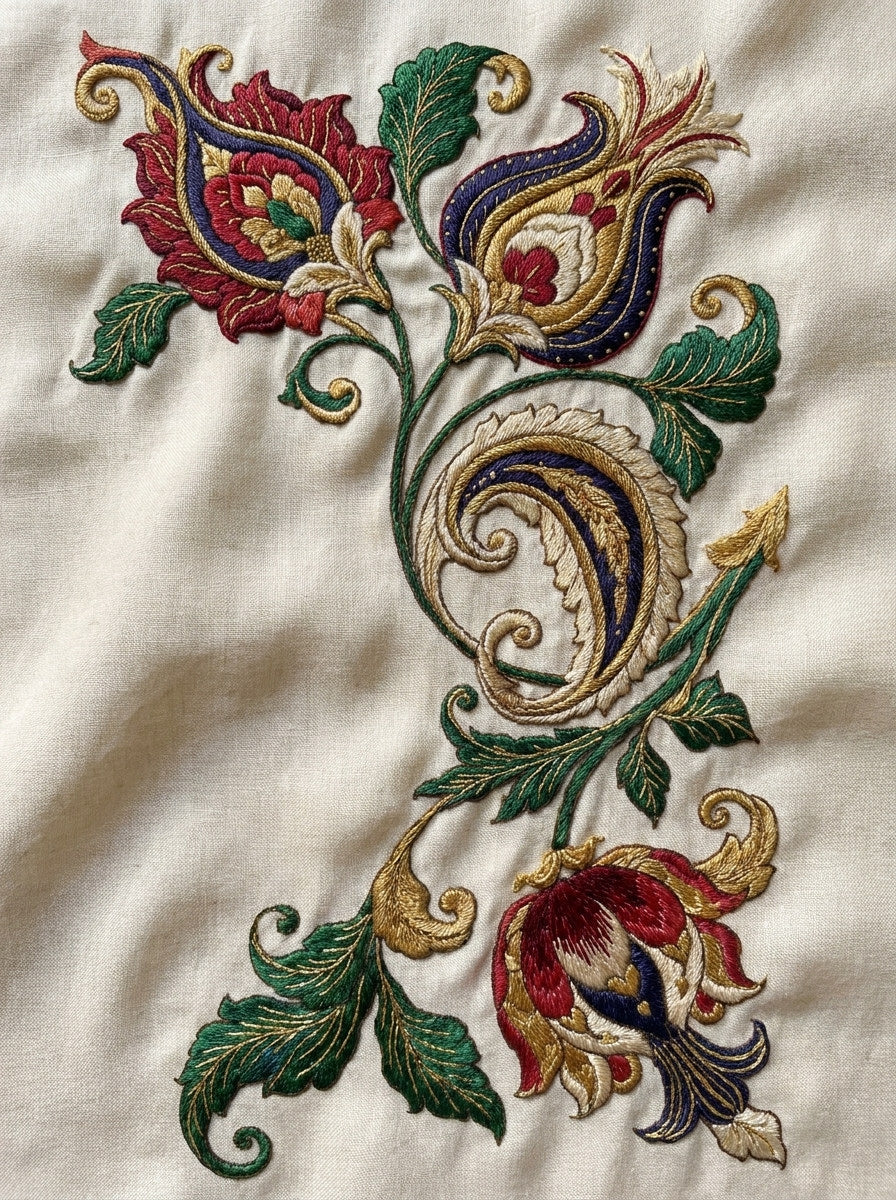Persian Napkin Corner Mughal Persian from Mughal, Persian & Oriental Embroidery Book 2, a digital embroidery design reference for machine embroidery designs, embroidery patterns and corner embroidery.