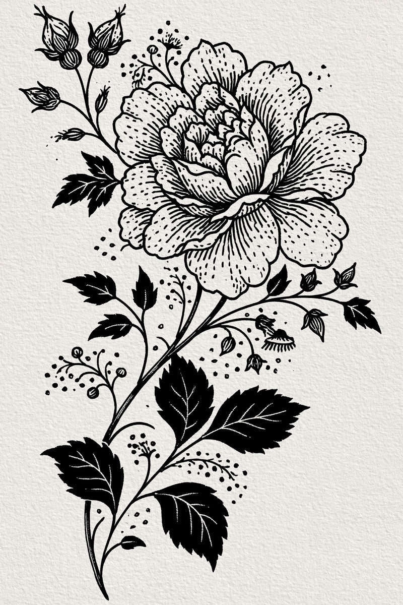 Persian Rose Garden Sprig Mughal from Mughal & Persian Garden Embroidery Book 5, a digital embroidery design reference for machine embroidery designs, embroidery patterns and small motif and accent designs.