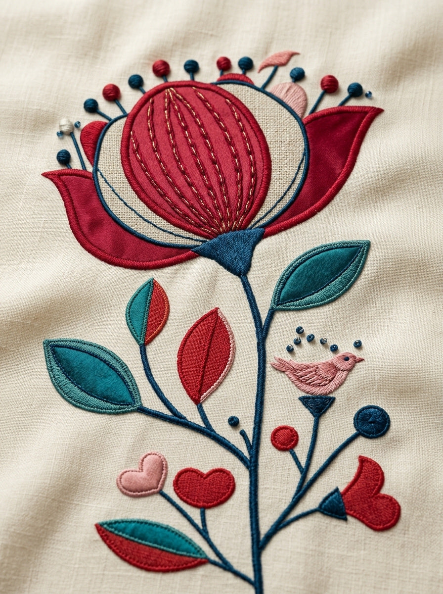 Pillow Flower Appliqu Motif Appliqu from Appliqué Compatible Designs Book 4, a digital embroidery design reference for machine embroidery designs, embroidery patterns and linen and home textile projects.