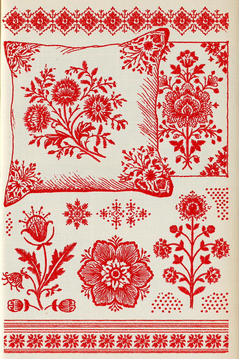 Pillow Home Textile And Heirloom from Folk Redwork & Country Florals Book 4, a digital embroidery design reference for machine embroidery designs, embroidery patterns and linen and home textile projects.
