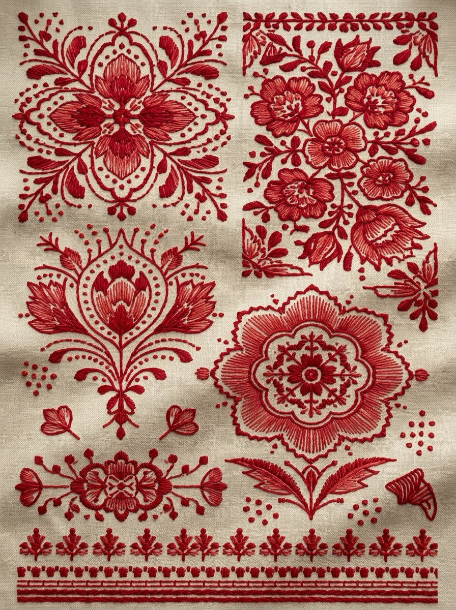 Pillow Home Textile And Heirloom from Folk Redwork & Country Florals Book 3, a digital embroidery design reference for machine embroidery designs, embroidery patterns and linen and home textile projects.