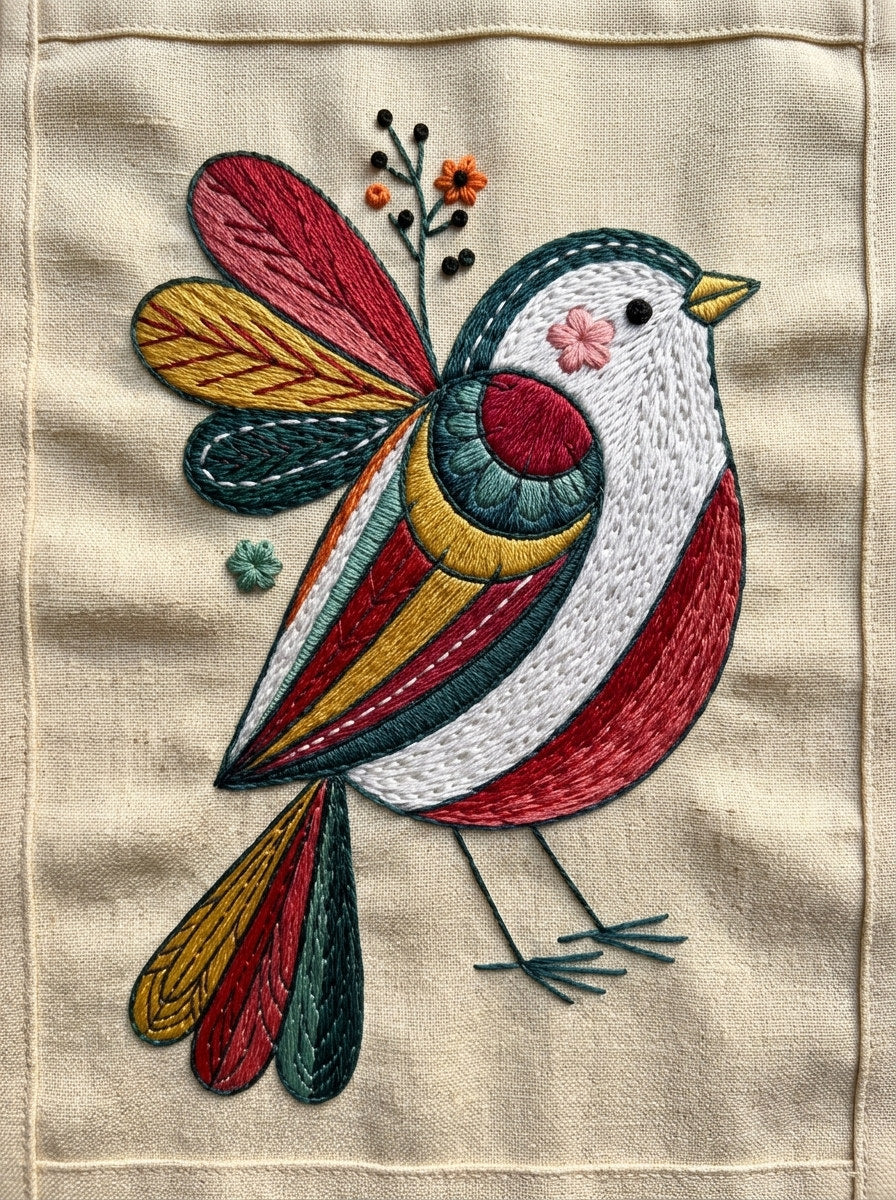 Playful Bird Patch Color Pop from Color Pop Patches & Playful Motifs Book 5, a digital embroidery design reference for machine embroidery designs, embroidery patterns and embroidery design reference.