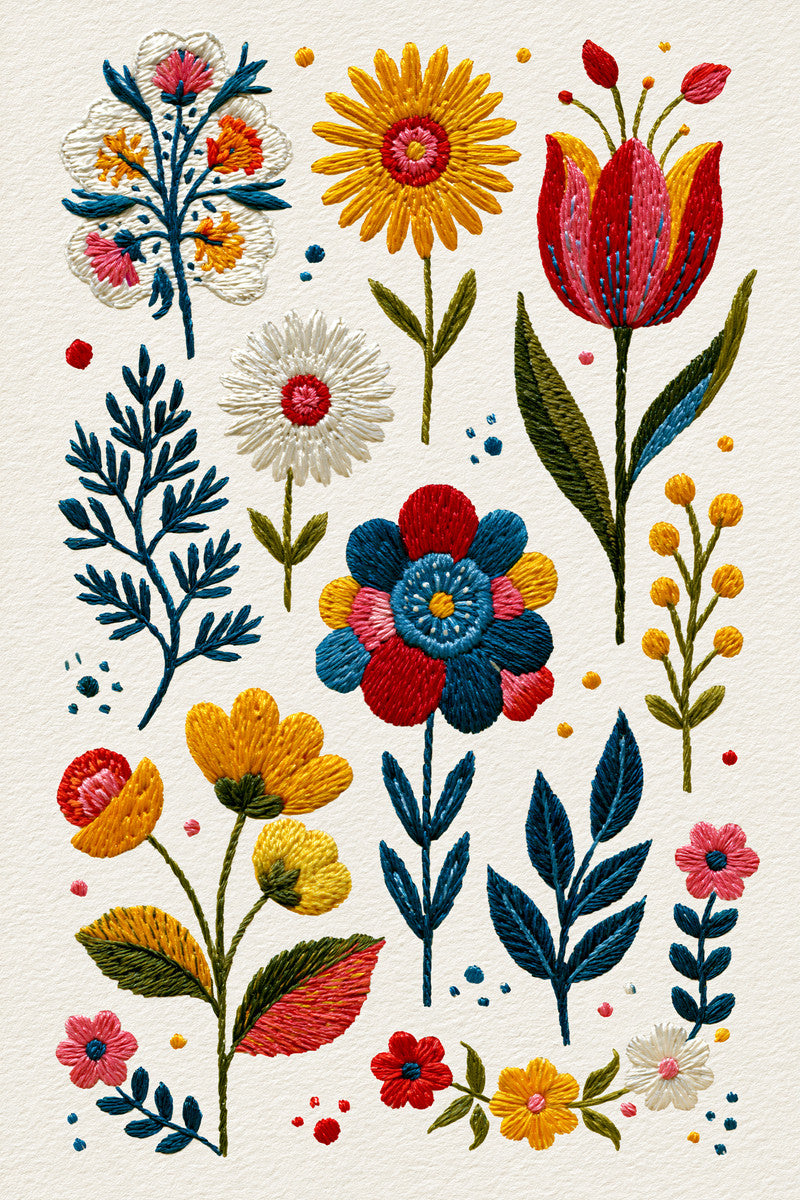 Playful Floral Patch And Botanical from Color Pop Patches & Playful Motifs Book 5, a digital embroidery design reference for machine embroidery designs, embroidery patterns and botanical and floral embroidery.