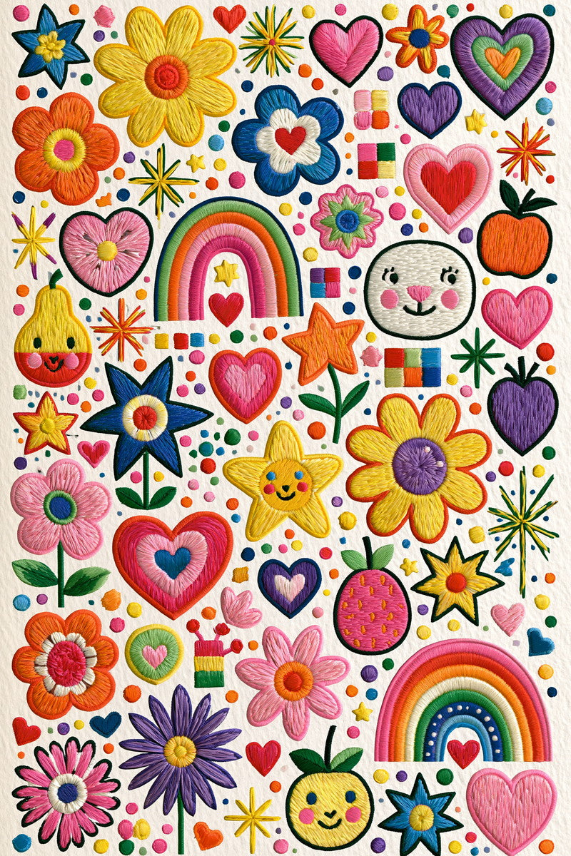 Playful Small Goods Patch Plate from Color Pop Patches & Playful Motifs Book 2, a digital embroidery design reference for machine embroidery designs, embroidery patterns and small motif and accent designs.