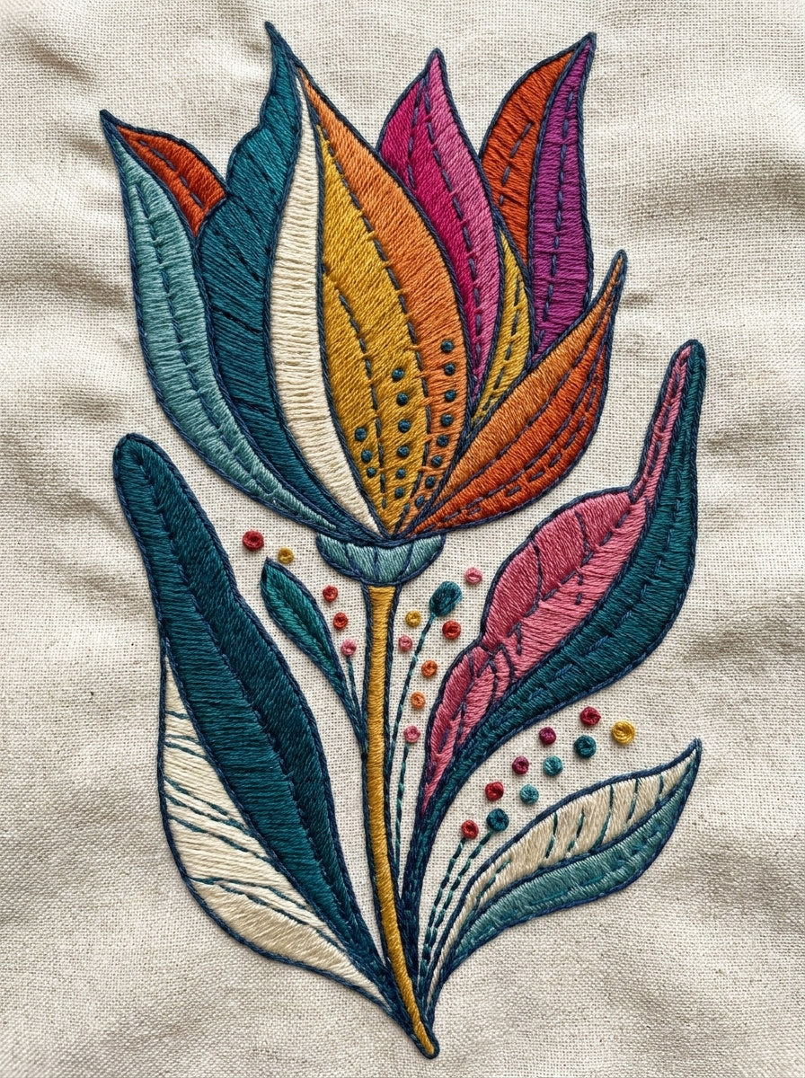 Playful Tulip Patch Color Pop from Color Pop Patches & Playful Motifs Book 1, a digital embroidery design reference for machine embroidery designs, embroidery patterns and embroidery design reference.