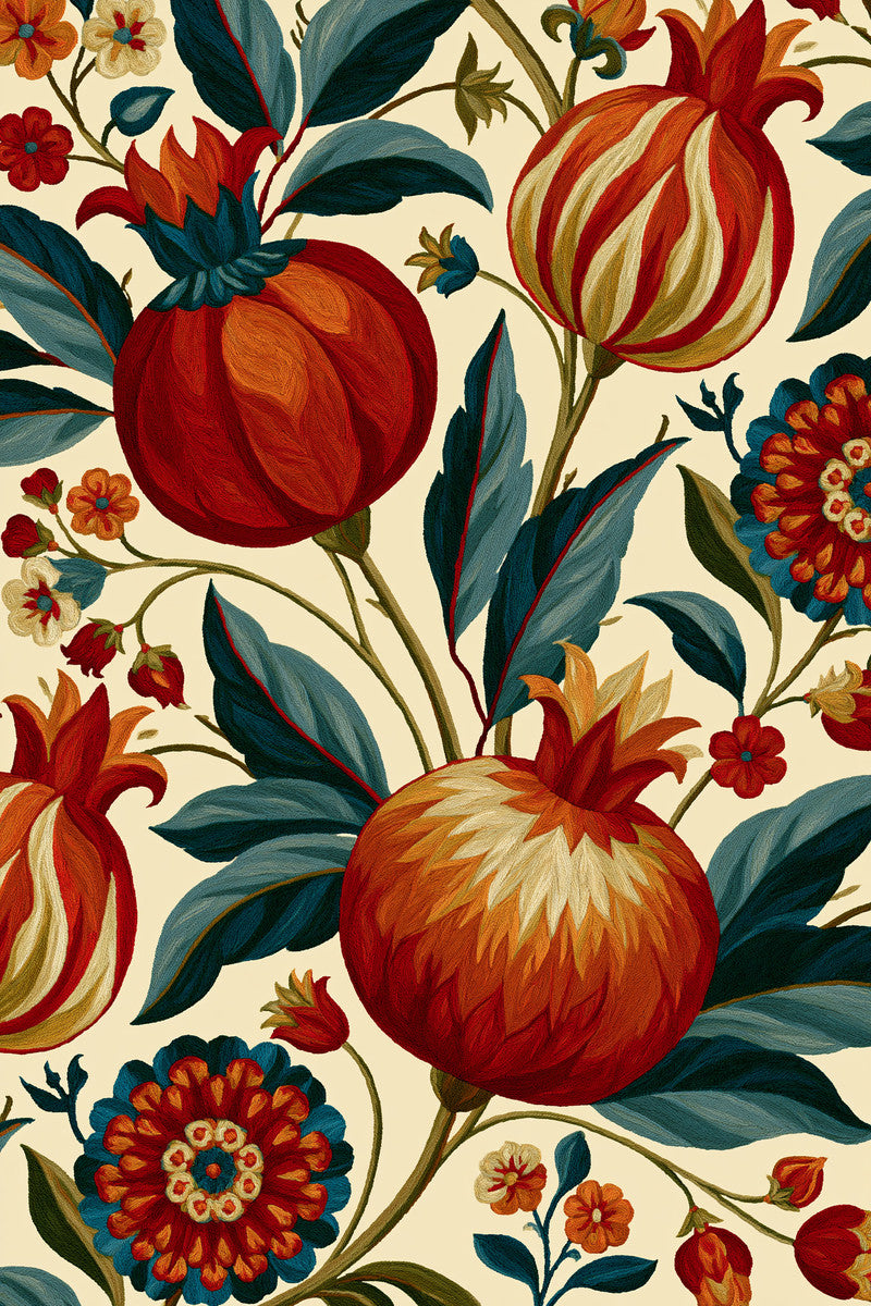 Pomegranate Crewel Border from Jacobean & Crewel Embroidery Book 4, a digital embroidery design reference for machine embroidery designs, embroidery patterns and border and edge embroidery.