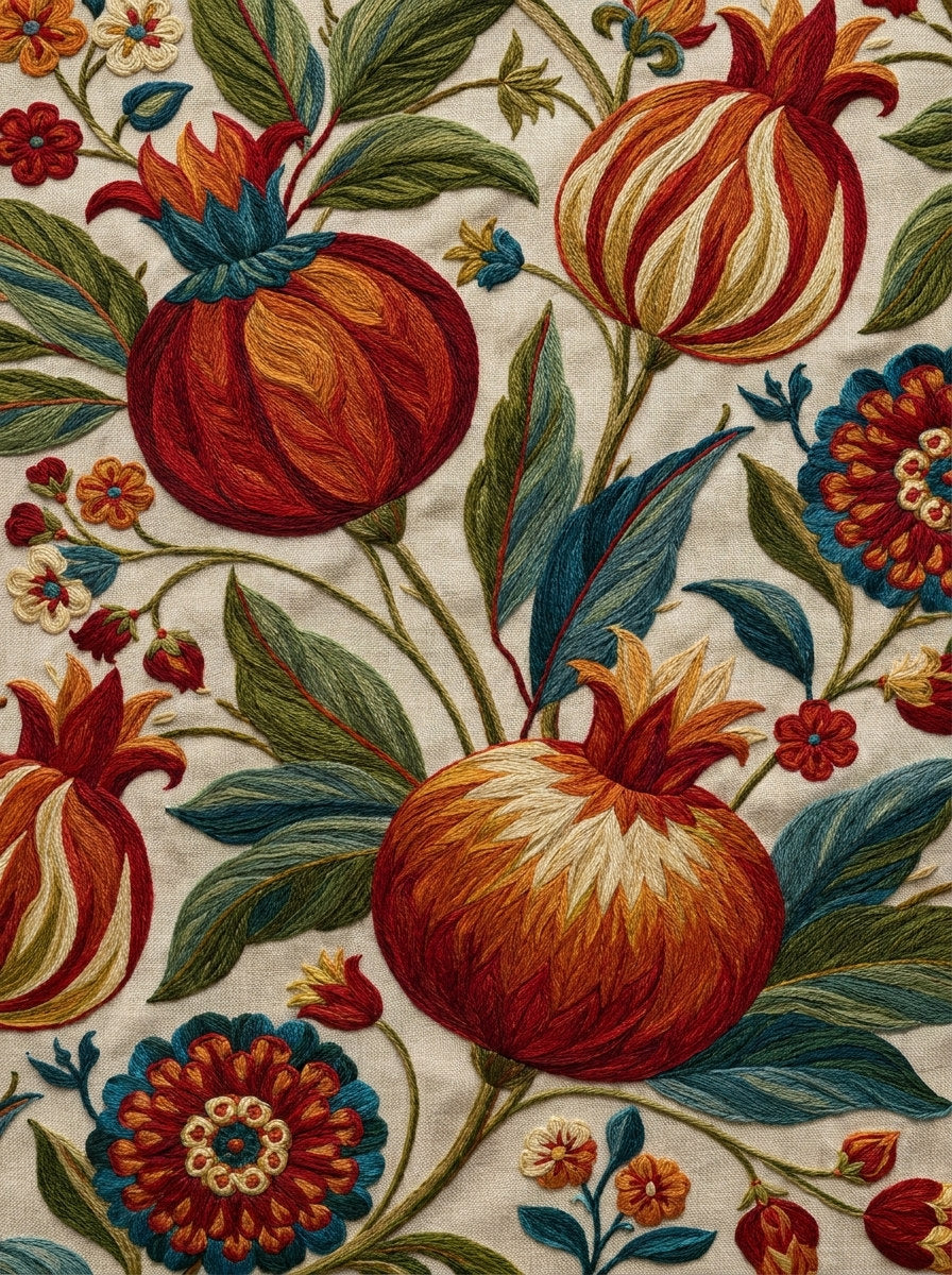 Pomegranate Crewel Border from Jacobean & Crewel Embroidery Book 4, a digital embroidery design reference for machine embroidery designs, embroidery patterns and border and edge embroidery.