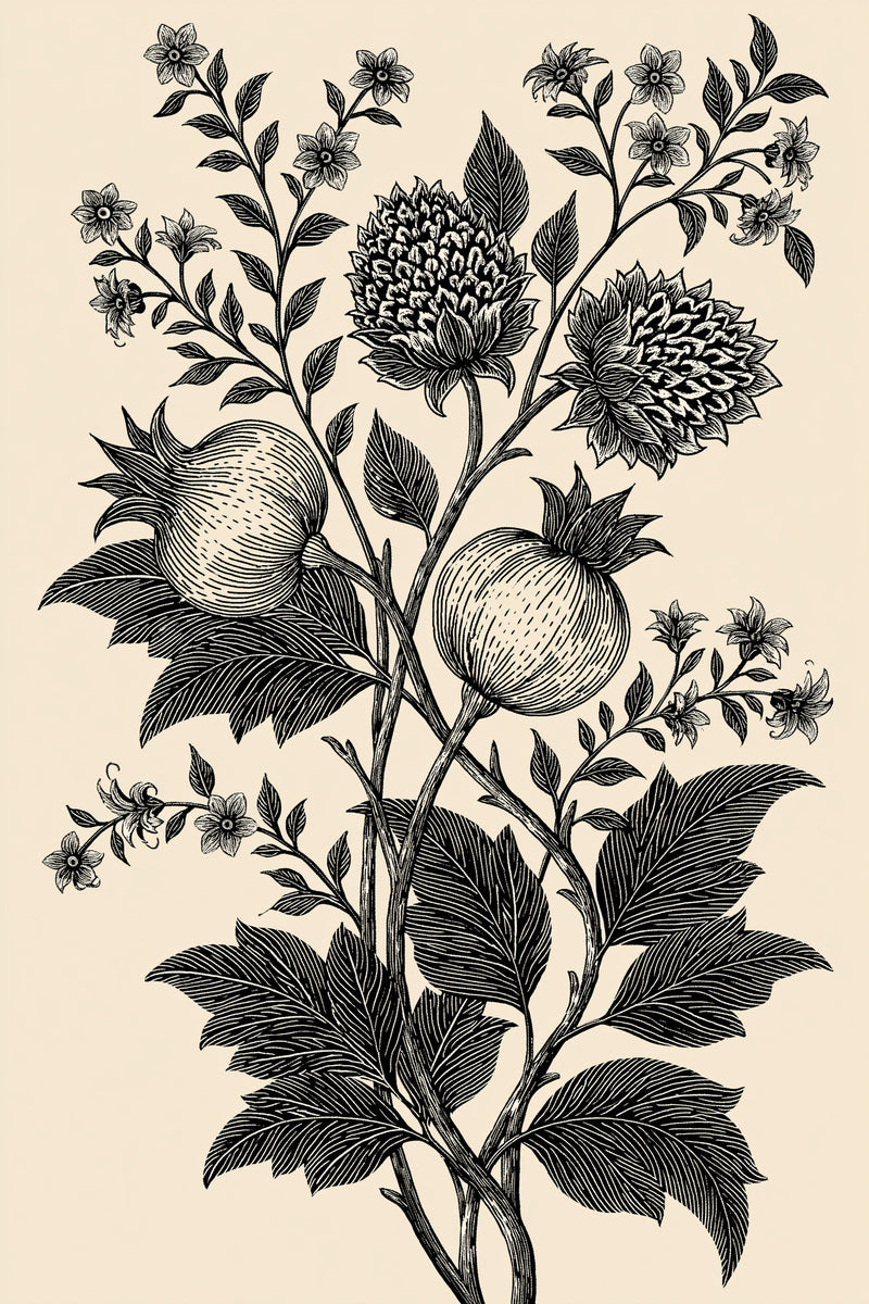 Pomegranate Tree Of Life 02 from Jacobean & Crewel Embroidery Book 3, a digital embroidery design reference for machine embroidery designs, embroidery patterns and embroidery design reference.