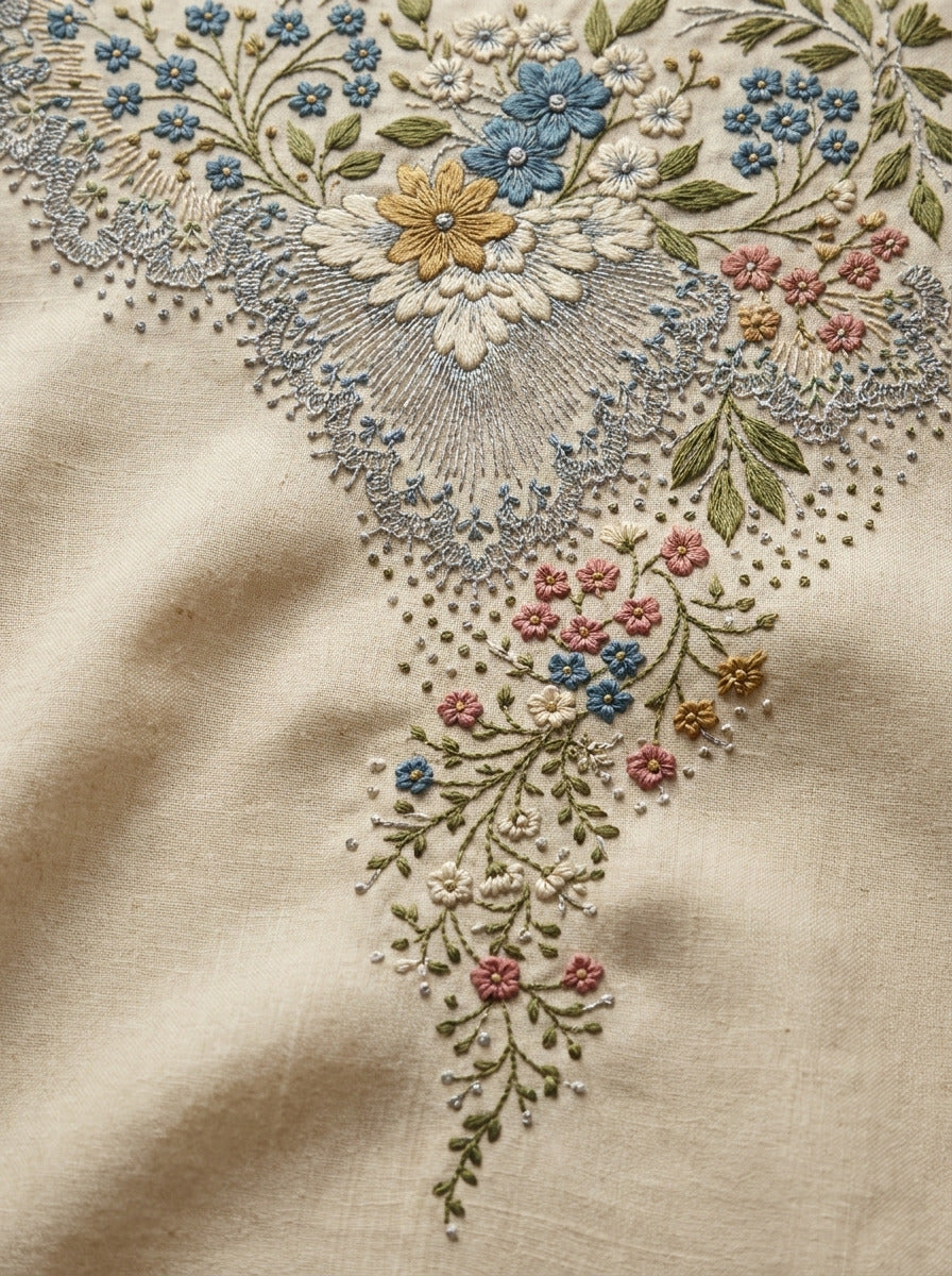 Premium Archival Embroidery Pattern Book from Necklines & Collars Embroidery Book 3, a digital embroidery design reference for machine embroidery designs, embroidery patterns and garment placement ideas.