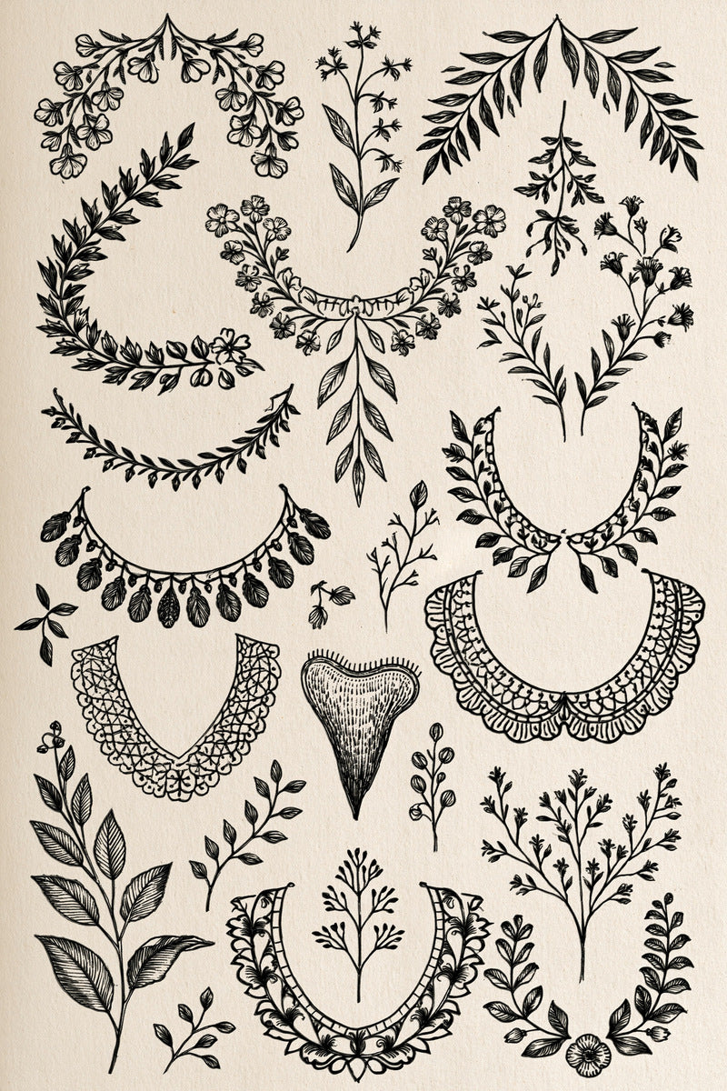 Premium Archival Embroidery Pattern Plate from Necklines & Collars Embroidery Book 1, a digital embroidery design reference for machine embroidery designs, embroidery patterns and garment placement ideas.