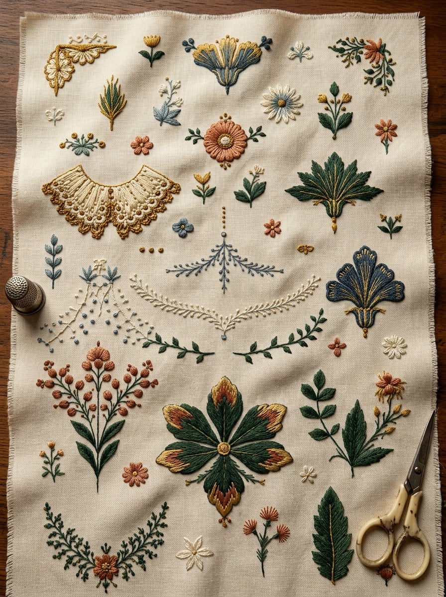 Premium Archival Neckline Embroidery Pattern from Necklines & Collars Embroidery Book 4, a digital embroidery design reference for machine embroidery designs, embroidery patterns and garment placement ideas.