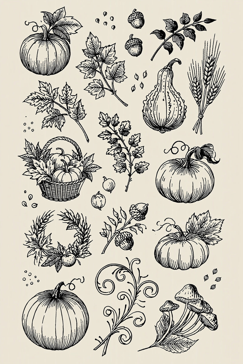 Pumpkins Gourds And Harvest Library 02 from Halloween & Autumn Embroidery Book 3, a digital embroidery design reference for machine embroidery designs, embroidery patterns and seasonal embroidery motifs.