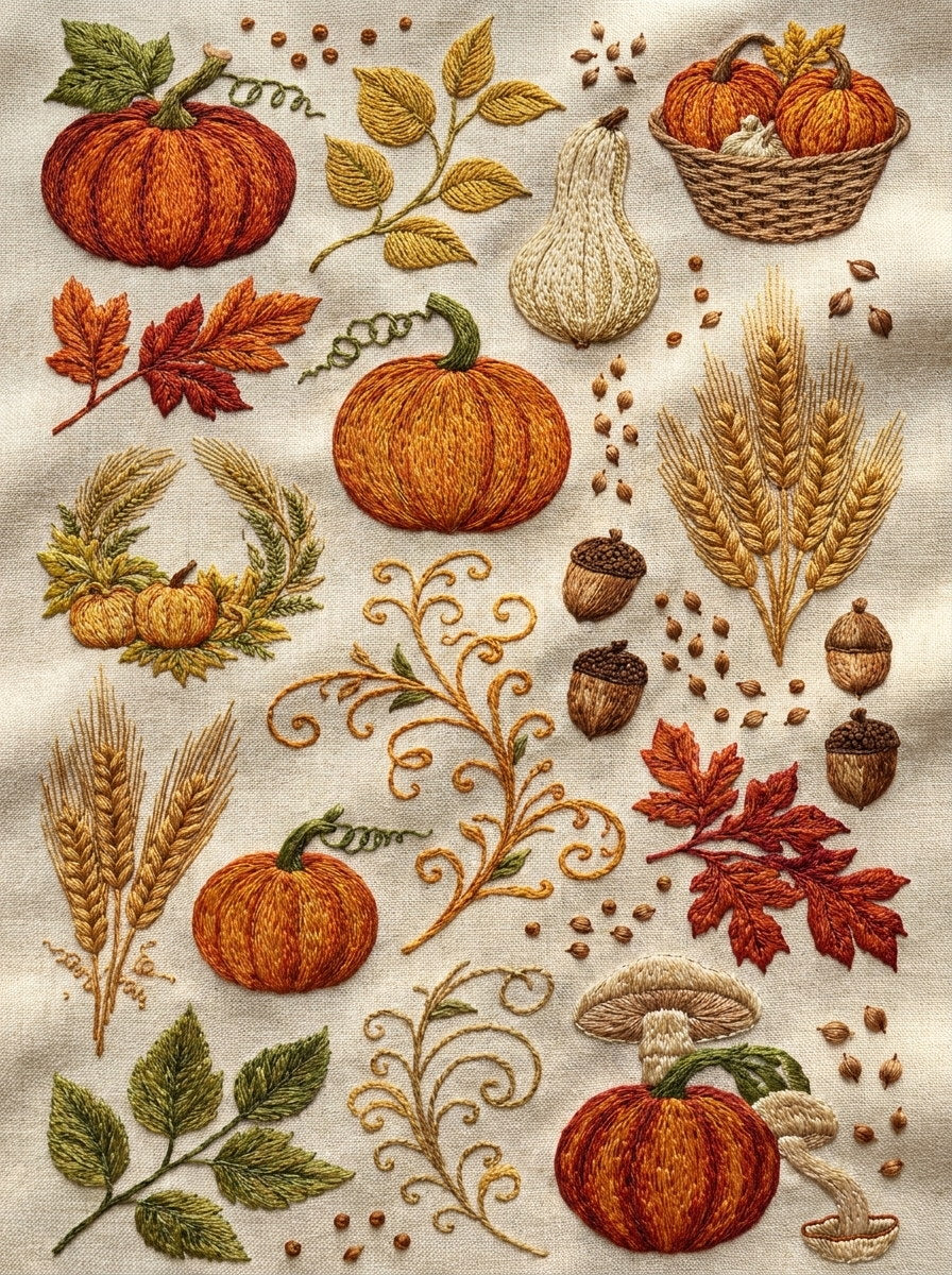 Pumpkins Gourds And Harvest Library 02 from Halloween & Autumn Embroidery Book 3, a digital embroidery design reference for machine embroidery designs, embroidery patterns and seasonal embroidery motifs.