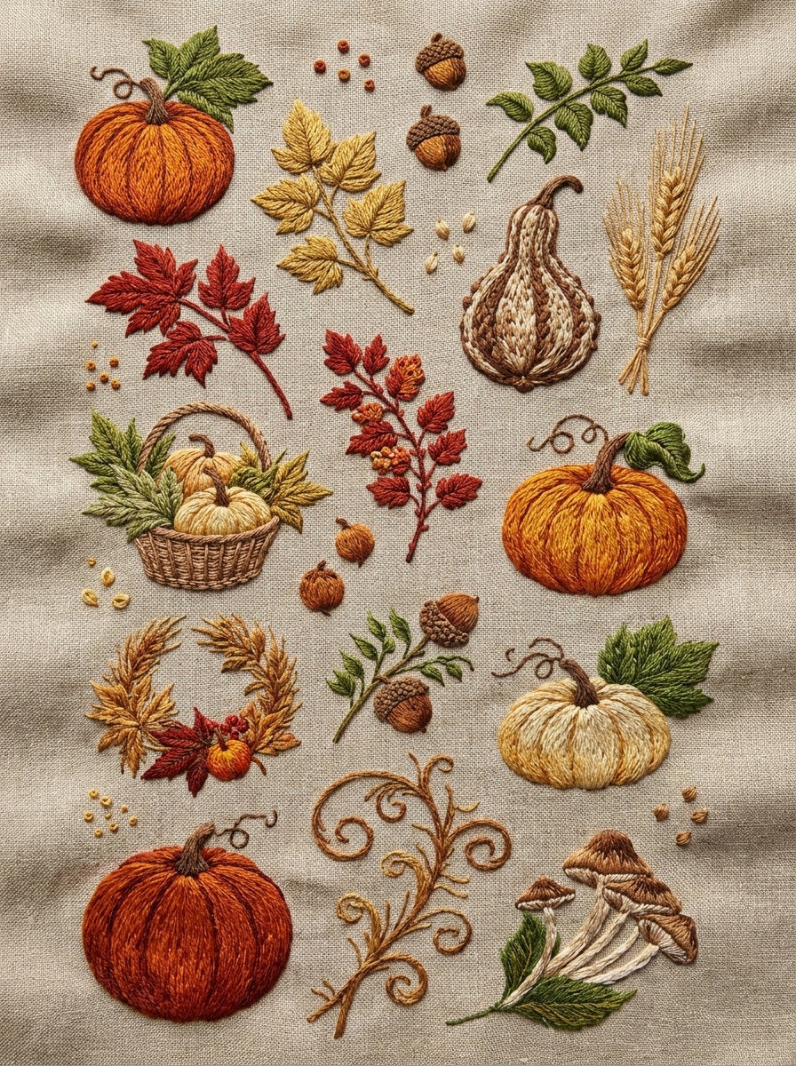 Pumpkins Gourds And Harvest Library from Halloween & Autumn Embroidery Book 3, a digital embroidery design reference for machine embroidery designs, embroidery patterns and seasonal embroidery motifs.