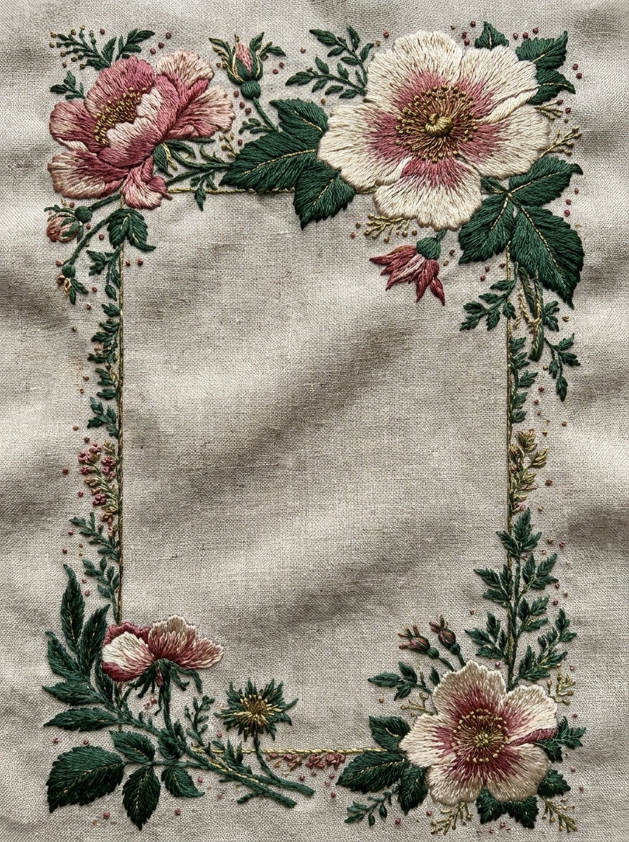 Rectangular Floral Label Frame from Classic Frames & Borders Book 2, a digital embroidery design reference for machine embroidery designs, embroidery patterns and border and edge embroidery.