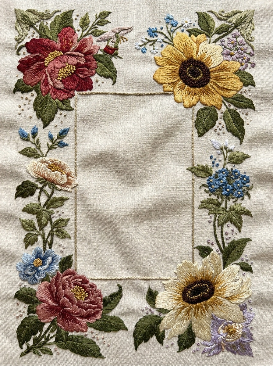 Rectangular Floral Label Frame from Classic Frames & Borders Book 3, a digital embroidery design reference for machine embroidery designs, embroidery patterns and border and edge embroidery.