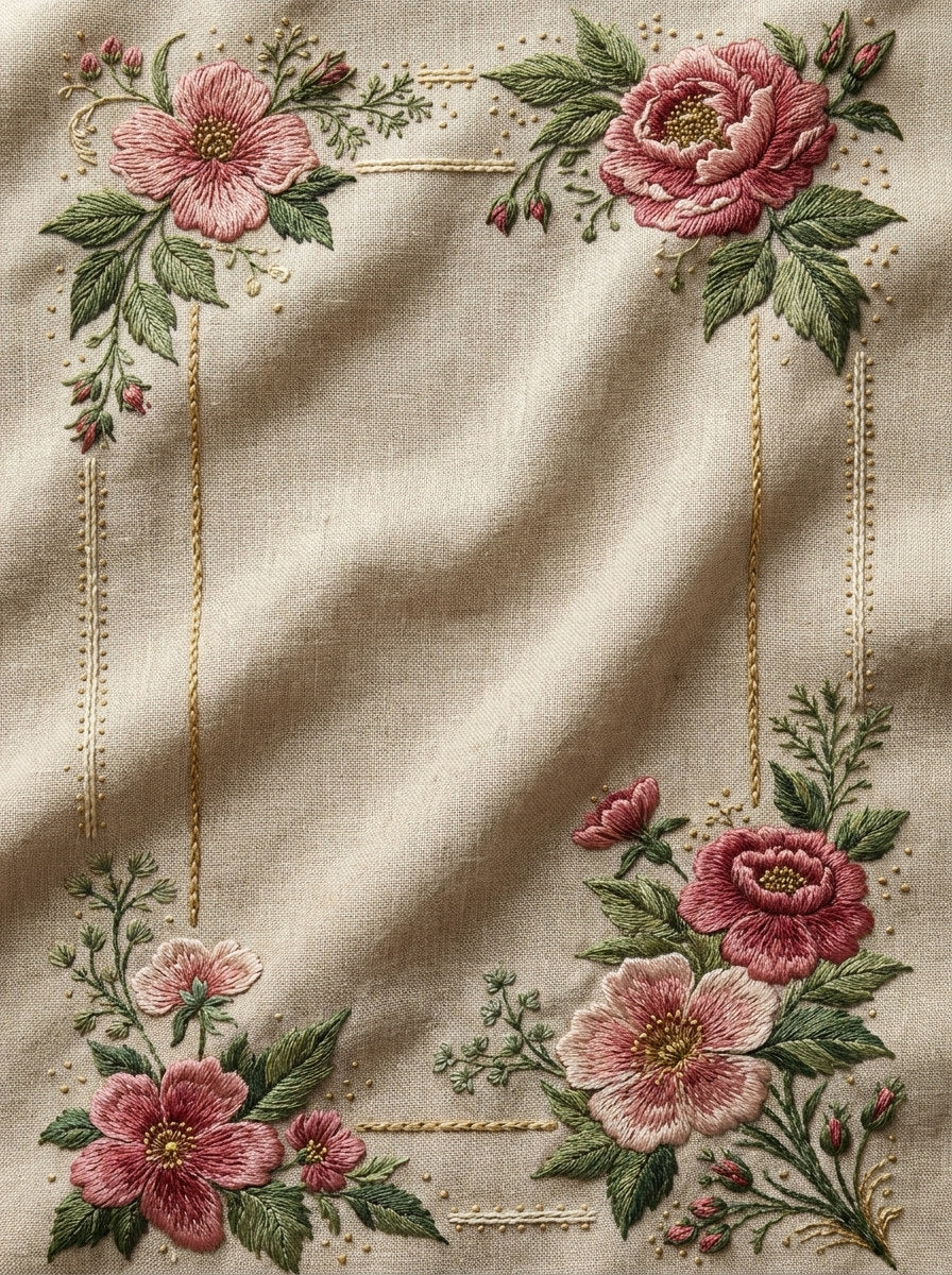 Rectangular Floral Label Frame from Classic Frames & Borders Book 8, a digital embroidery design reference for machine embroidery designs, embroidery patterns and border and edge embroidery.