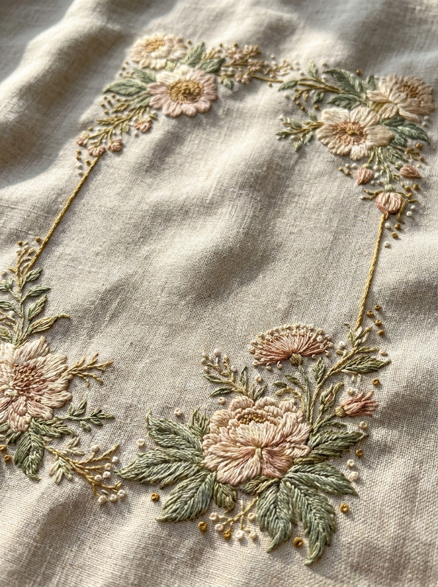 Rectangular Floral Label Frame from Classic Frames & Borders Book 10, a digital embroidery design reference for machine embroidery designs, embroidery patterns and border and edge embroidery.