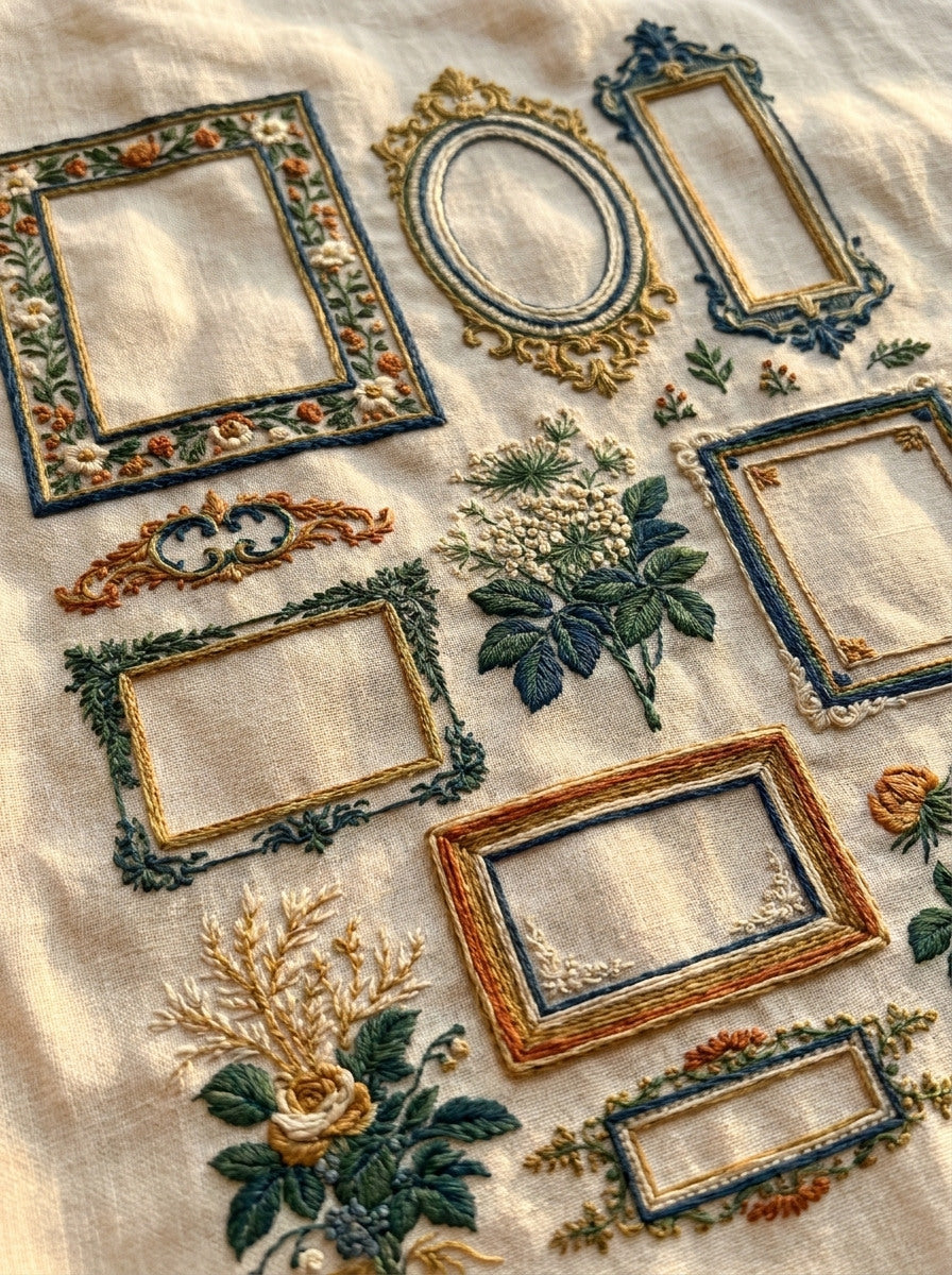 Rectangular Label And Cartouche Set from Classic Frames & Borders Book 1, a digital embroidery design reference for machine embroidery designs, embroidery patterns and border and edge embroidery.